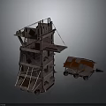Ancient Wooden Siege Weapon With Multi Layer Structure And Wheeled Cart Design 3d model