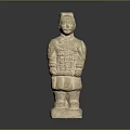 Ancient Chinese Terracotta Warrior Sculpture with Intricate Armor and Clay Design