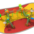 Colorful Playground Equipment Featuring Slides Climbing Nets Green Orange Blue Structures And Red Yellow Floor