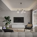 Modern Dining and Living Area Interior with Open Concept Table Chairs Pendant Light and Cabinets