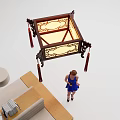 Chinese Style Carved Chandelier With Red Tassels In Modern Living Room
