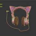 Stylish Cat Ear Wired Headphones With Pink And Blue Electronic Design
