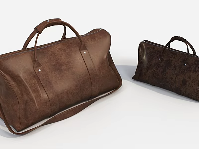 Brown Leather Duffel Bags In Large And Small Sizes With Handle Straps 3d model