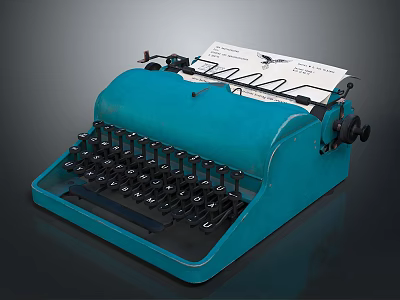 Vintage Blue Typewriter With Classic Design And Paper Sheet On Top 3d model
