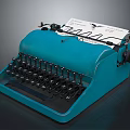 Vintage Blue Typewriter With Classic Design And Paper Sheet On Top
