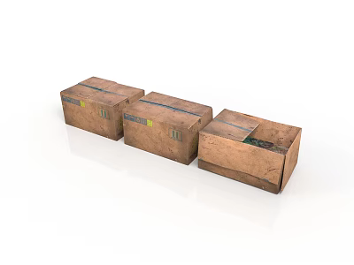 Three Brown Cardboard Boxes Packaged With Blue Tape For Shipping Storage 3d model