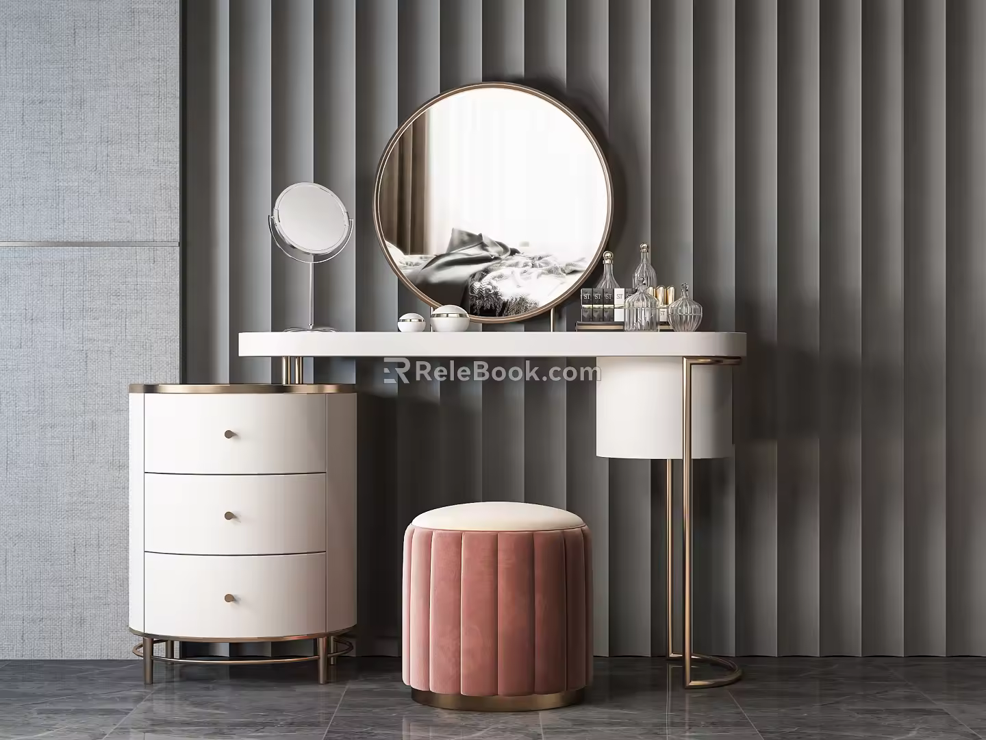 Light Luxury Dressing Table Dressing Table Stool Combination 3d model