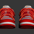 Red and White Low Top Sneakers with Red Laces Branded Tongue and White Soles