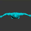 Blue Metallic Humanoid Game And Movie Character With Arms Outstretched And Reflective Surface