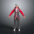Human 3D Character With Silver Hair Red Sleeves And Gray Pants Standing Pose