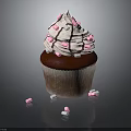 Chocolate Cupcake With White Frosting And Pink White Sprinkles On Black Background
