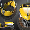 Yellow Electric Toy Bumper Car With Vintage Design Chrome Details And Steering Wheel