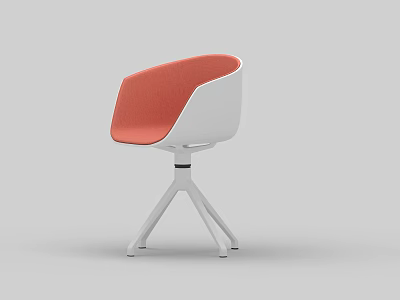 Modern Leisure Chair With White Frame And Orange Cushioned Seat Three Legged Base Minimalist Design 3d model
