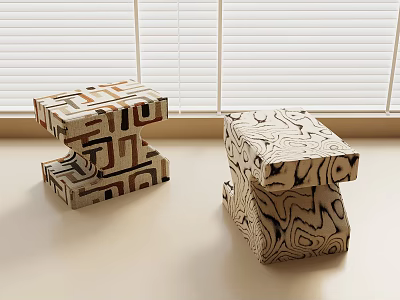 Unique Decorative Stacked Stools With Modern Abstract Patterns In Interior Design 3d model