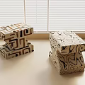 Unique Decorative Stacked Stools With Modern Abstract Patterns In Interior Design 3d model