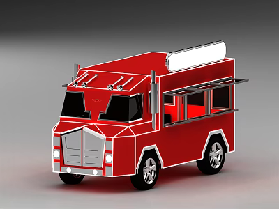 Red Mobile Food Truck With Open Service Window And White Roof Light 3d model