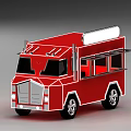 Red Mobile Food Truck With Open Service Window And White Roof Light