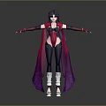 3D Fantasy Female Character Purple Hair Red Cape Black Outfit Creature Design