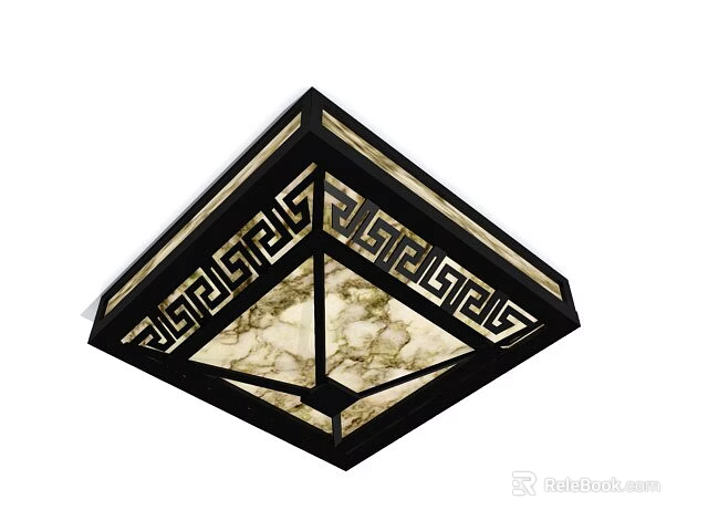 Classic Square Ceiling Light With Black Frame And Geometric Pattern Marble Panel 3d model