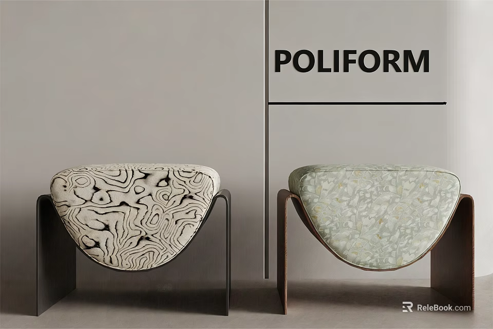 Poliform Modern Sofa Stools With Unique Textured Seats And Metal Legs 3d model 