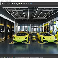 Car Dealership Showroom Featuring Two Yellow Sports Cars Modern Lighting And Glass Walls