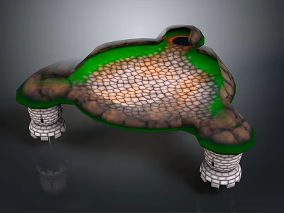 Cartoon Turtle Scene With Green Surface Stone Textured Area And White Pillars Central Hole 3d model
