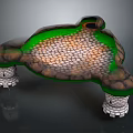 Cartoon Turtle Scene With Green Surface Stone Textured Area And White Pillars Central Hole