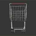 Silver Metal Shopping Cart With Red Handle And Wheels For Daily Household Use