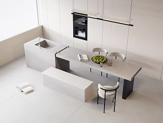 Water Bar Table and Chair Combination Nakajima Bar Table Marble Dining Table Iron Dining Chair Sink Faucet Oven Water Dispenser Chandelier Fruit Plate Kettle Water Cup 3d model