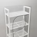 White Shelving Units Against Light Wall With Multiple Shelves On Wooden Floor With Light Shadow