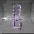 Purple Accent Chair With Unique Sculptural Design And Hollow Backrest In Gray Concrete Setting