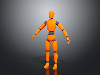 Orange Humanoid Robot Figure With Black Joints In Standing 3D Model Pose 3d model
