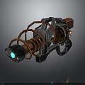 Futuristic Mechanical Weapon With Orange Ring Structure Blue Glowing Core And Metallic Design 3d model