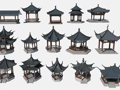 Traditional Chinese Pavilion 3D Models Collection With Various Traditional Roof Designs 3d model