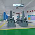 School Fitter Training Zone Featuring Green Floor Workbenches Blue Pillars And Equipment