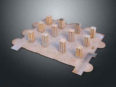 Scenic Landscape with Ancient Stone Pillars Arranged on Historic Platform 3d model