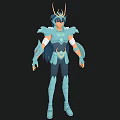 Blue Armored Game and Movie Character With Horned Headpiece and Shoulder Armor