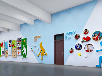 Modern School Corridor Promenade Average Sports Elements Sports Theme Table Tennis 3d model