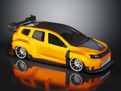 Yellow and Black Modified Car with Sporty Spoiler and Silver Alloy Wheels 3d model