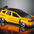 Yellow and Black Modified Car with Sporty Spoiler and Silver Alloy Wheels