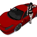 Woman In Black Bikini Leaning Against Red Convertible Sports Car With Blue Rims