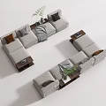 Modern Light Gray Sectional Sofa With Throw Pillows Side Tables And Green Plants 3d model