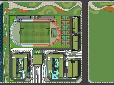 Garden Landscape Design With Sports Field Green Spaces And Building Layout 3d model