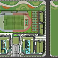Garden Landscape Design With Sports Field Green Spaces And Building Layout