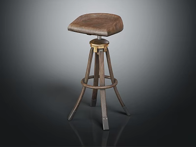 Elegant Modern Bar Stool With Leather Seat Wooden Legs And Metal Base 3d model