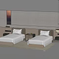 Modern Twin Bedroom Interior With Minimalist Headboard Bedside Tables And Lighting