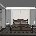 Elegant Bedroom Interior Design With Wooden Bed Area Rug Wall Molding And Nightstand