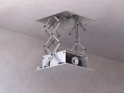 Modern White Suspended TV Cabinet With Lifting Mechanism And Metal Frame Design 3d model
