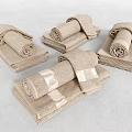Soft Beige Textured Folded Towels Set In Various Sizes On Light Background 3d model