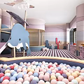 Colorful Children's Play Area With Ball Pit Slide Whale Shaped Structure And Striped Floor